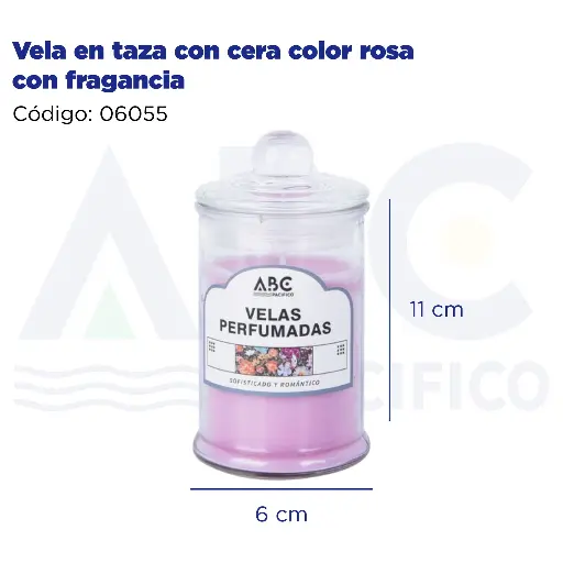 [06055] Vela en taza con cera color rosa con fragancia
