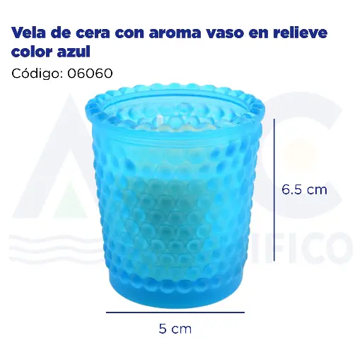 [06060] Vela de cera con aroma vaso en relieve color azul
