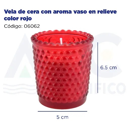 [06062] Vela de cera con aroma vaso en relieve color rojo
