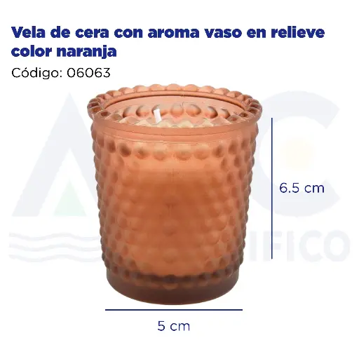 [06063] Vela de cera con aroma vaso en relieve color naranja