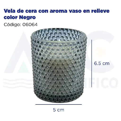 [06064] Vela de cera con aroma vaso en relieve color Negro
