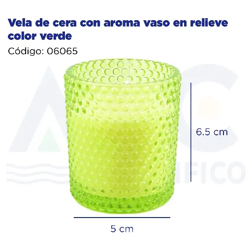 [06065] Vela de cera con aroma vaso en relieve color verde