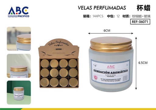 [06071] Vela perfumada flor de rosa en frasco con tapa