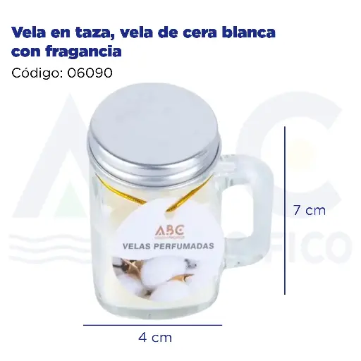 [06090] Vela en taza, vela de cera blanca con fragancia