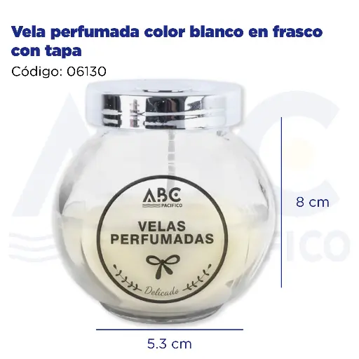 [06130] Vela perfumada color blanco en frasco con tapa