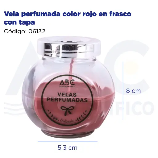 [06132] Vela perfumada color rojo en frasco con tapa