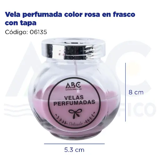 [06135] Vela perfumada color rosa en frasco con tapa