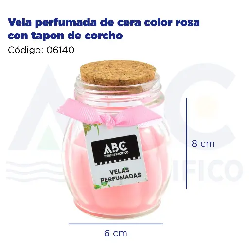[06140] Vela perfumada de cera color rosa con tapon de corcho