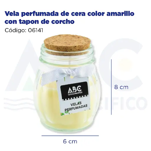 [06141] Vela perfumada de cera color amarillo con tapon de corcho