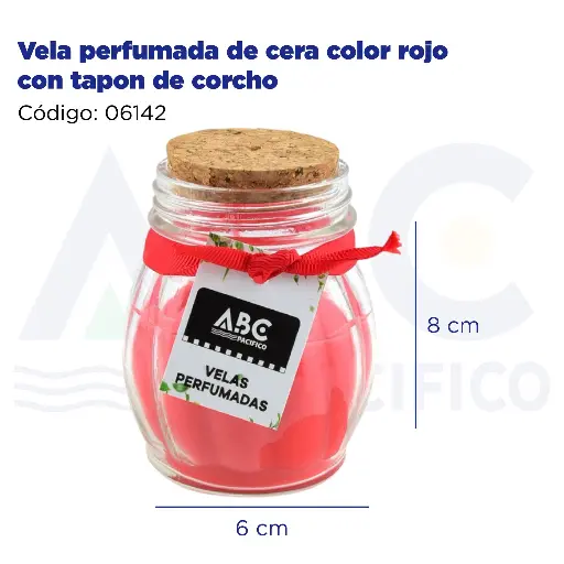 [06142] Vela perfumada de cera color rojo con tapon de corcho