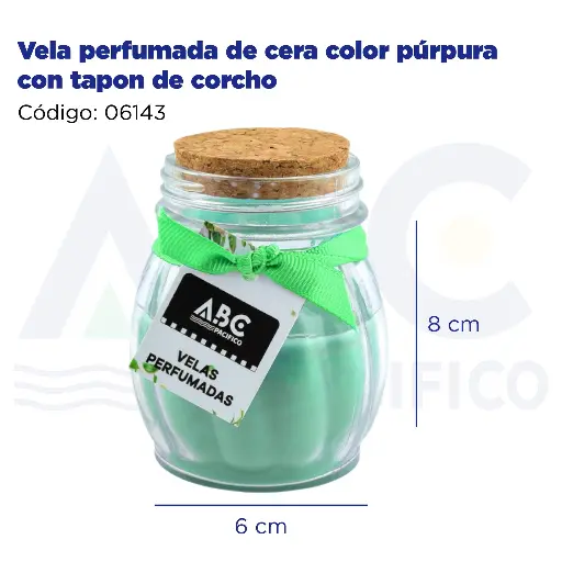 [06143] Vela perfumada de cera color verde con tapon de corcho