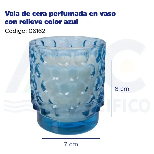 [06162] Vela de cera perfumada en vaso con relieve color azul