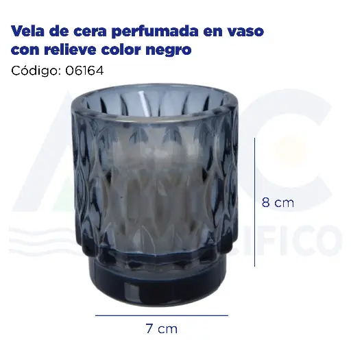 [06164] Vela de cera perfumada en vaso con relieve color negro