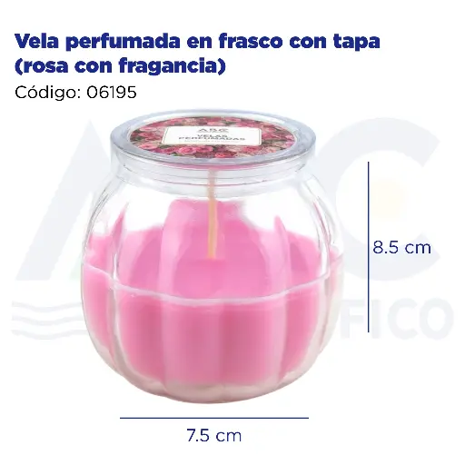 [06195] Vela perfumada en frasco con tapa (rosa con fragancia)