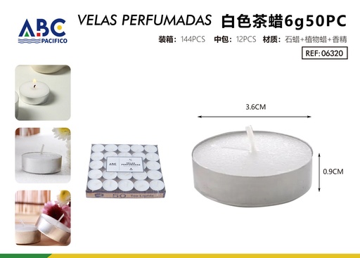 [06320] Vela tea light para pebetero set de 50 pzs 3.6*0.9cm