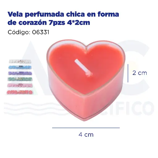 [06331] Vela perfumada chica en forma de corazón 7pzs 4*2cm