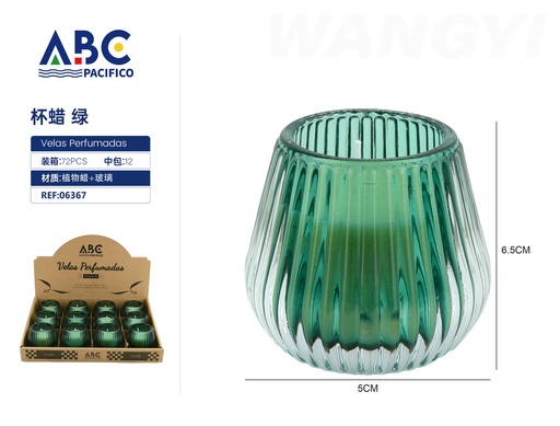 [06367] Vela perfumada en vaso con relieve color verde 6.5*5cm