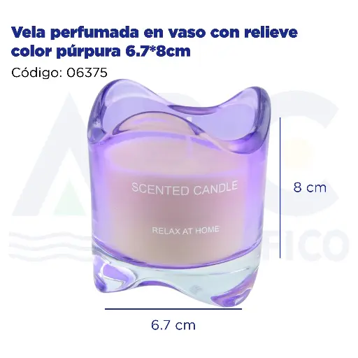 [06375] Vela perfumada en vaso con relieve color púrpura 6.7*8cm