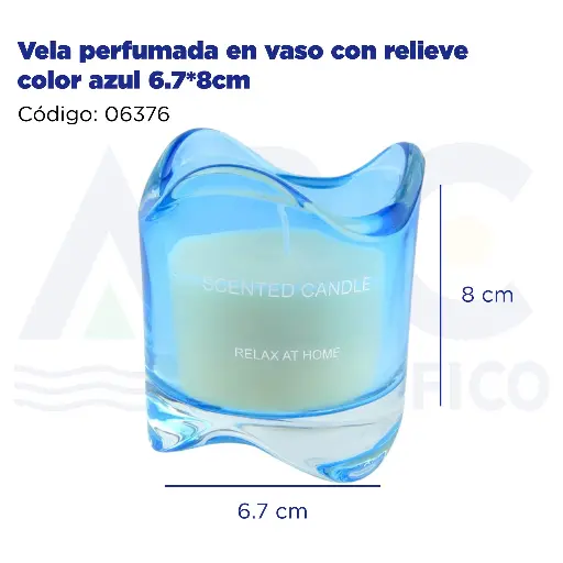 [06376] Vela perfumada en vaso con relieve color azul 6.7*8cm