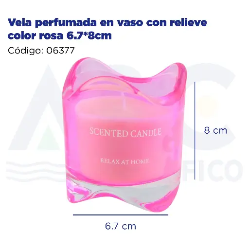 [06377] Vela perfumada en vaso con relieve color rosa 6.7*8cm