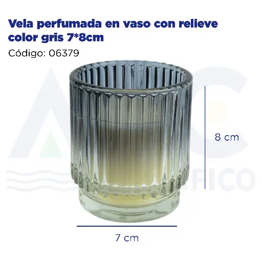 [06379] Vela perfumada en vaso con relieve color gris 7*8cm