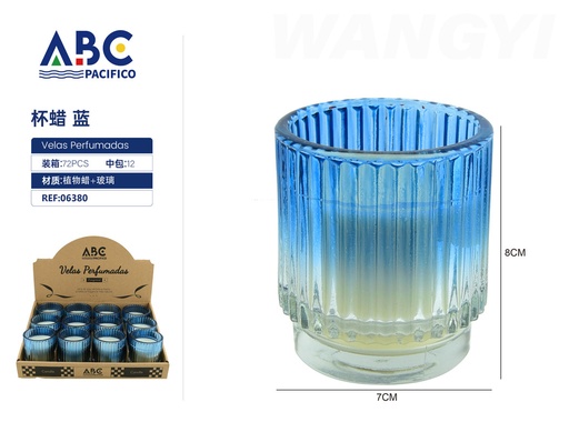 [06380] Vela perfumada en vaso con relieve color azul 7*8cm