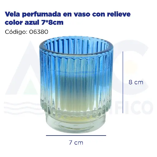 [06380] Vela perfumada en vaso con relieve color azul 7*8cm
