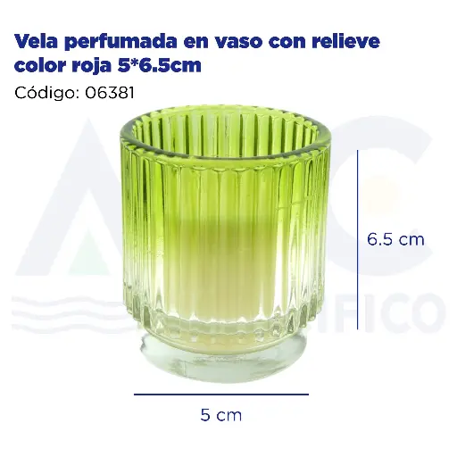 [06381] Vela perfumada en vaso con relieve color verde 7*8cm