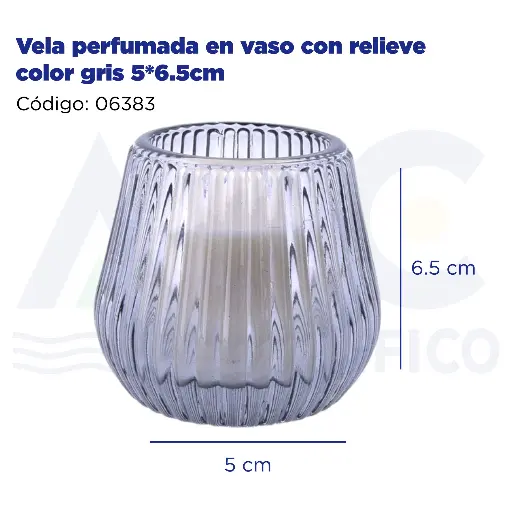 [06383] Vela perfumada en vaso con relieve color gris 5*6.5cm