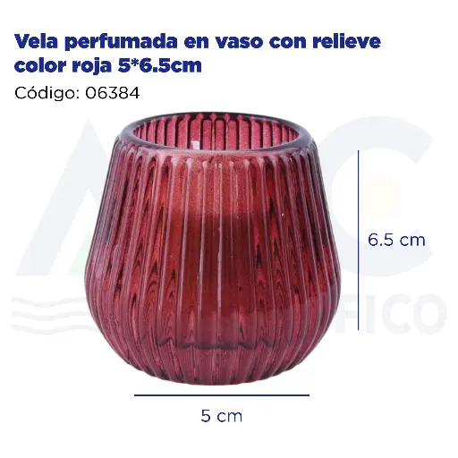 [06384] Vela perfumada en vaso con relieve color roja 5*6.5cm