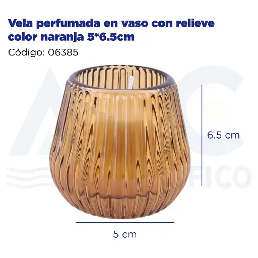 [06385] Vela perfumada en vaso con relieve color naranja 5*6.5cm