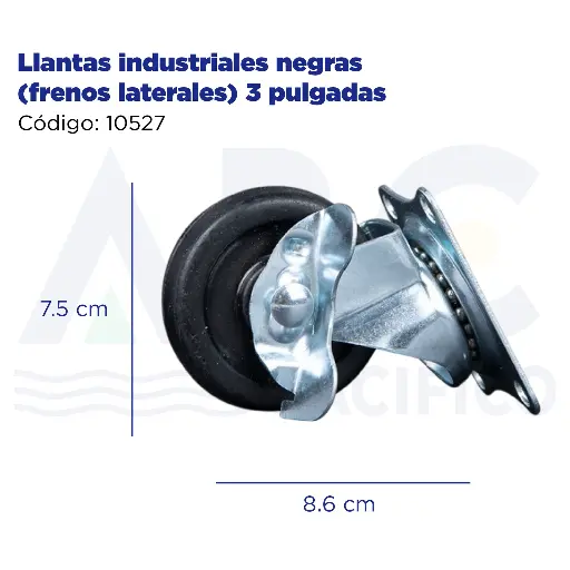 [10527] Llantas industriales negras (frenos laterales) 3 pulgadas