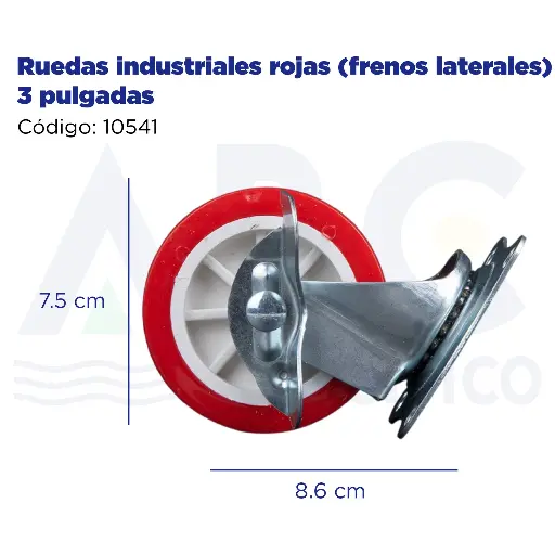 [10541] Ruedas industriales rojas (frenos laterales) 3 pulgadas
