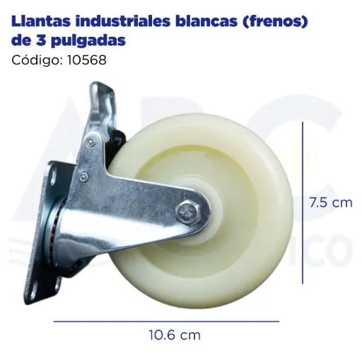 [10568] Llantas industriales blancas (frenos) de 3 pulgadas