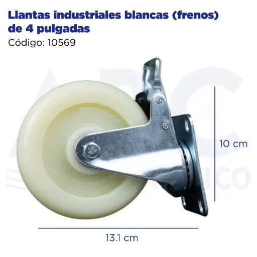[10569] Llantas industriales blancas (frenos) de 4 pulgadas