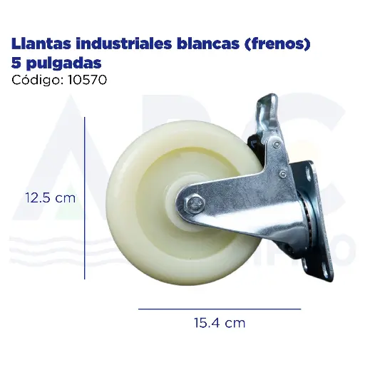 [10570] Llantas industriales blancas (frenos) 5 pulgadas