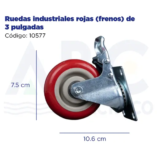[10577] Ruedas industriales rojas (frenos) de 3 pulgadas