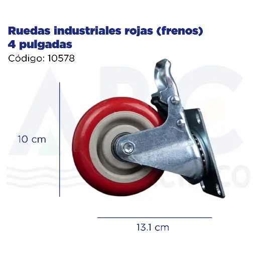 [10578] Ruedas industriales rojas (frenos) 4 pulgadas