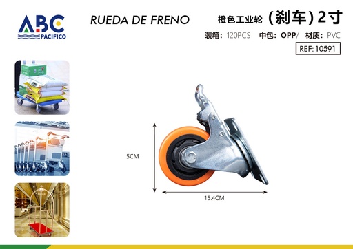 [10591] Llantas industriales naranjas (frenos) 2 pulgadas