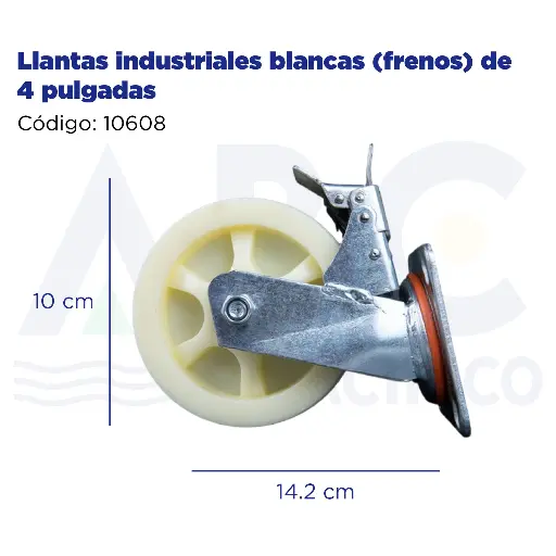 [10608] Llantas industriales blancas (frenos) de 4 pulgadas