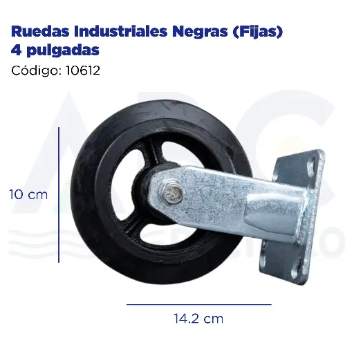 [10612] Ruedas Industriales Negras (Fijas) 4 pulgadas