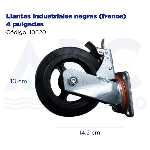 [10620] Llantas industriales negras (frenos) 4 pulgadas