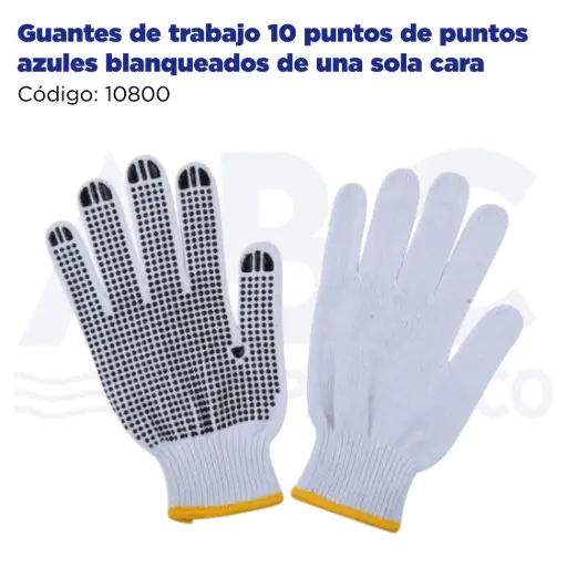 [10800] Guantes de trabajo 10 puntos de puntos azules blanqueados de una sola cara