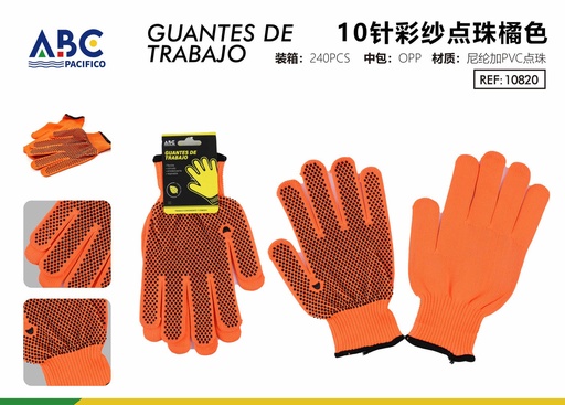 [10820] Guantes de trabajo 10 agujas hilo de color punteado naranja