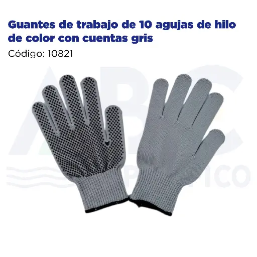 [10821] Guantes de trabajo de 10 agujas de hilo de color con cuentas gris