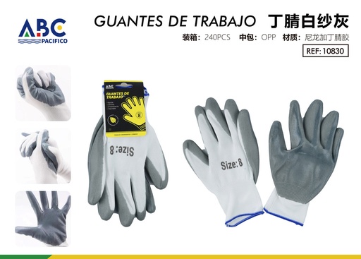[10830] Guantes de trabajo nitrilo blanco gasa gris