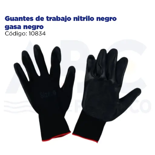 [10834] Guantes de trabajo nitrilo negro gasa negro