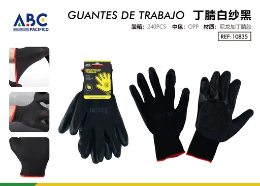 [10835] Guantes de trabajo nitrilo negro gasa negro