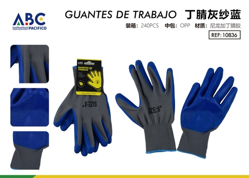 [10836] Guantes de trabajo Nitrilo gris gasa azul
