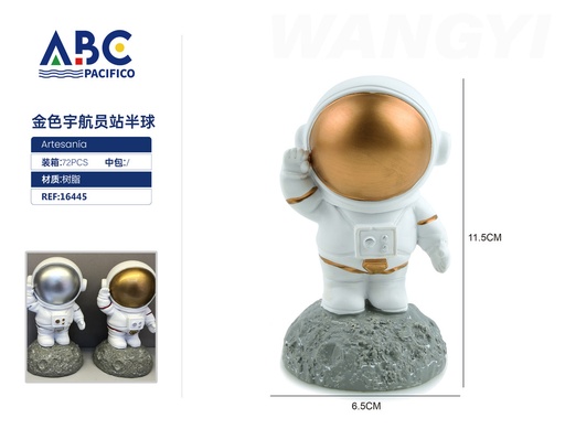 [16445] Adorno de resina Golden Astronaut Station Hemisphere 6.5cm6.5cm11.5cm